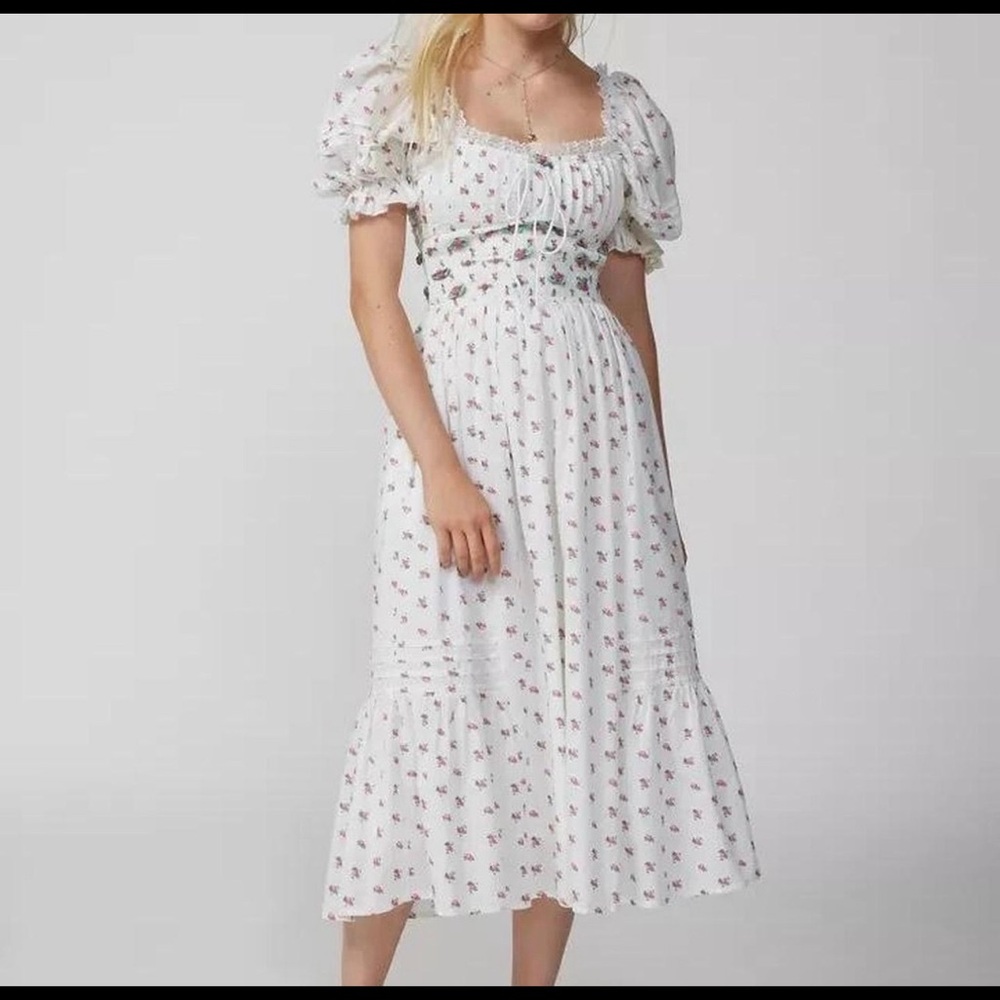 For Love & Lemons White Maxi Dress with Pink Floral Print